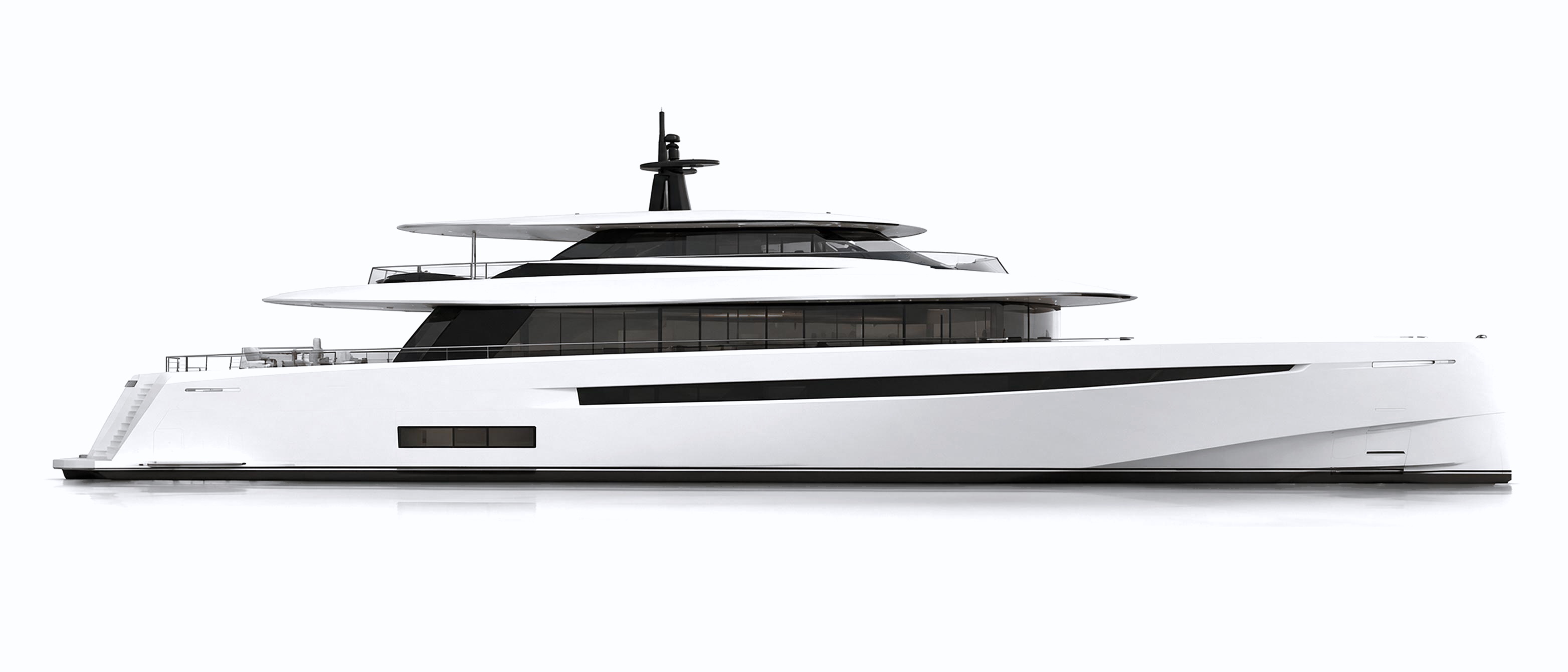 Clean side elevation of Aurora pure white hull from drawings