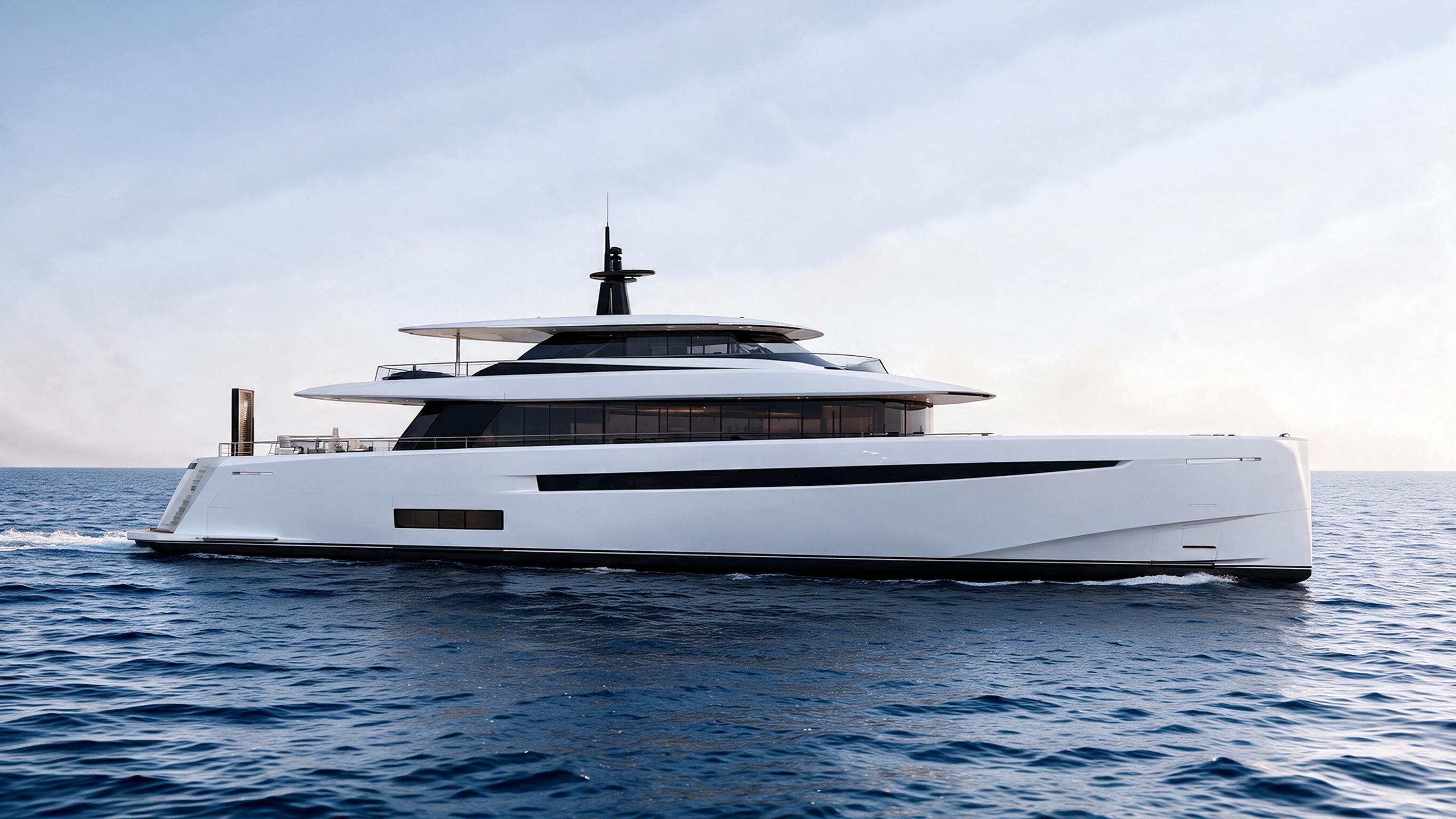 Aurora white hull underway at morning on open water
