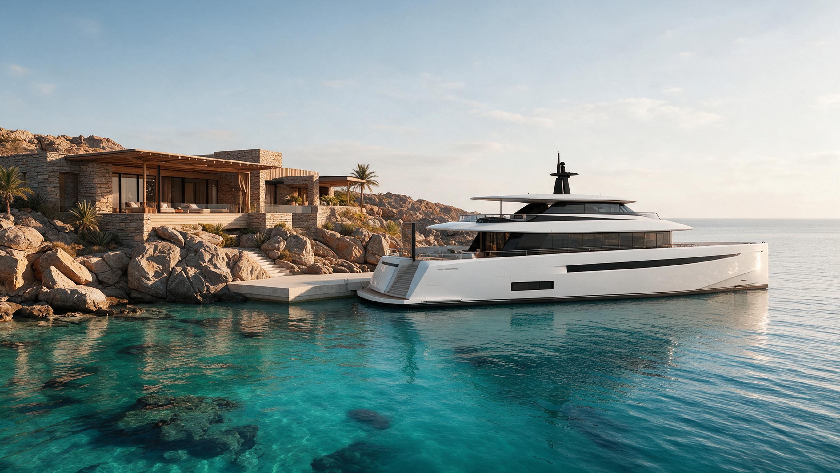 Aurora 42m from drawings at the stone arrival pier